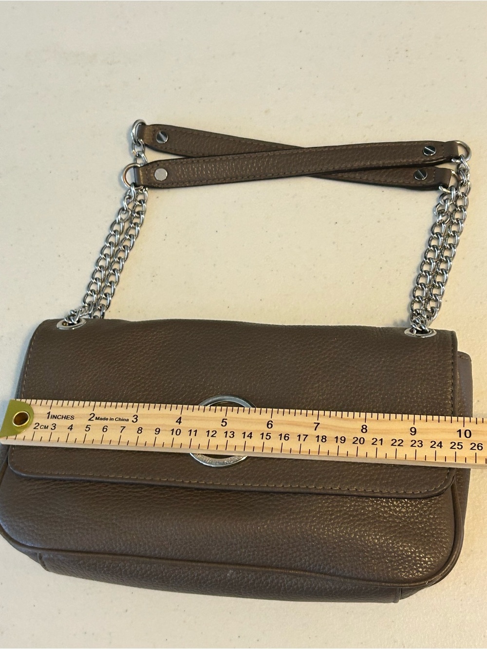 Michael Kors Vintage Y2K Taupe Pebbled Leather Shoulder Bag with Silver Chain - Picture 11 of 13